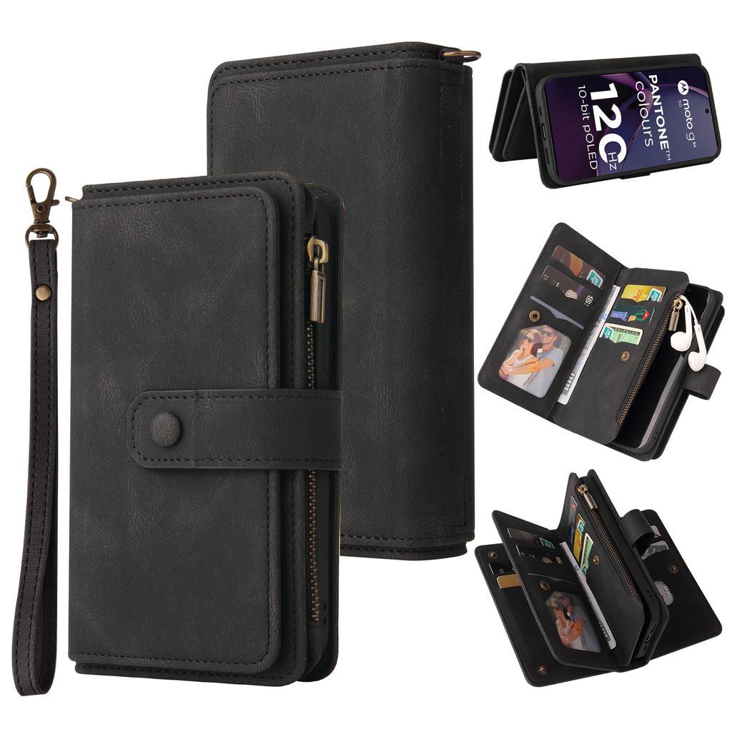 For Motorola Moto G84 5G Zipper Wallet Case with 15 Card Slots and Strap Leather Phone Cover