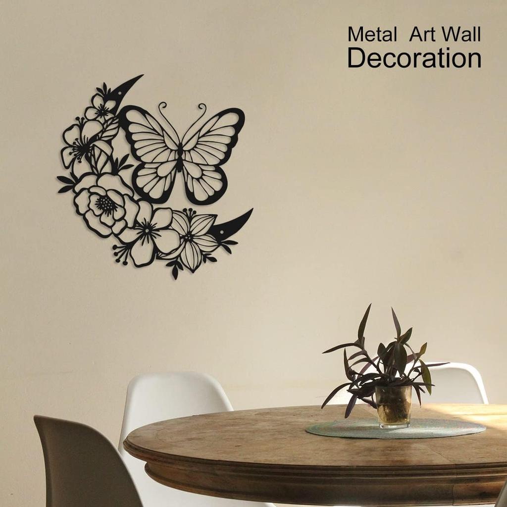 Rummy Metal Butterfly Wall Art Flower Wing Metal Wall Décor Modern Floral Butterfly Sculpture Rusty Sculpture Rustproof Flower Silhouette Decoratio