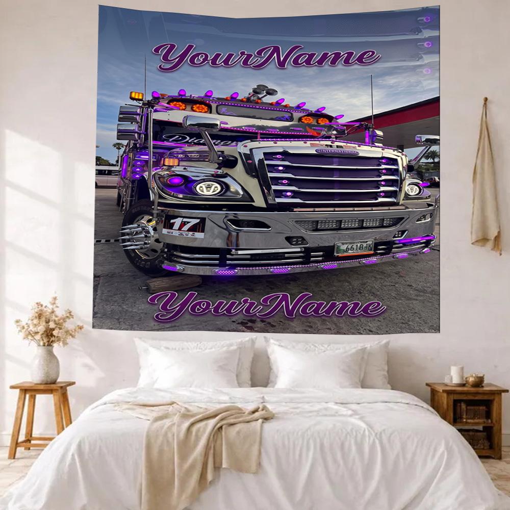Peterbilt Heavy Trucks Custom Your Name Wall Decor Tapestry Art For Pet Memorial Birthdaywedding Party Backdrop Family Gift