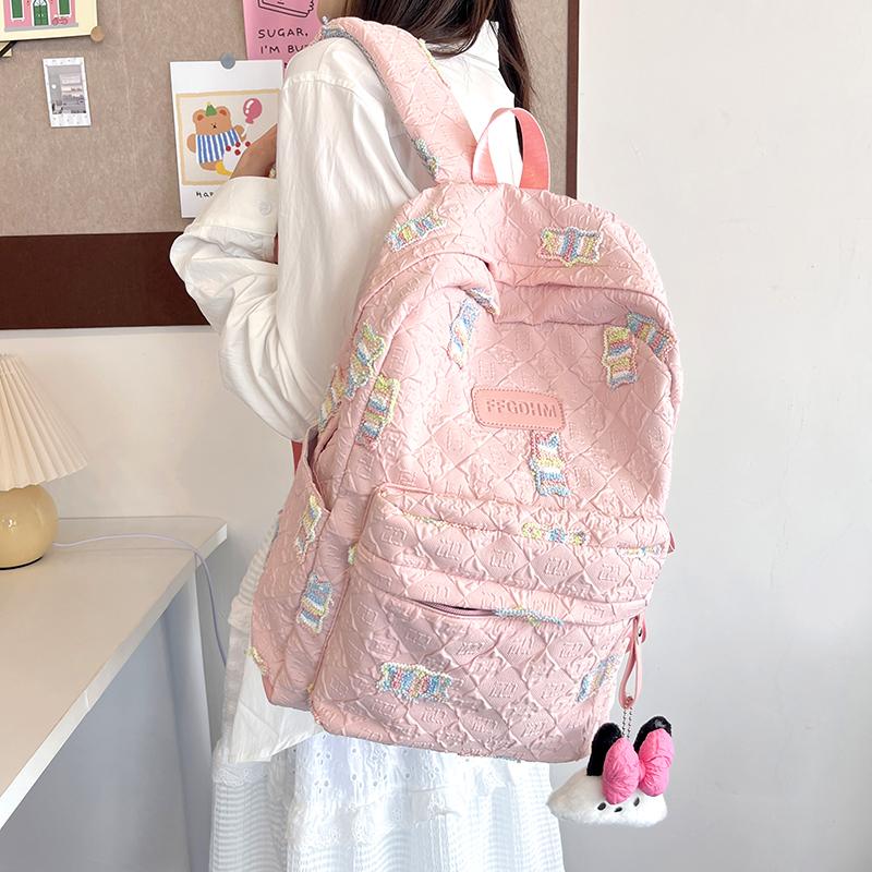 Женская школьная сумка с вышивкой, плиссированный рюкзак для школьников, большой емкости