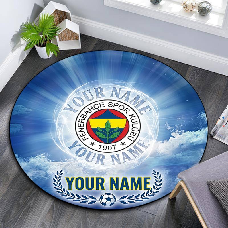 Custom Name Fenerbahce Round Area Rug,Carpet Rug for Living Room Bedroom Sofa Playroom Decor,Non-slip Floor Mat