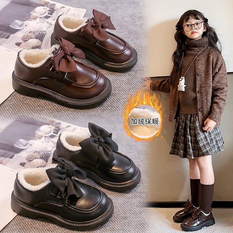 Girls winter shoes cotton leather shoes winter new children beanie shoes girls princess big cotton shoes velvet loafers
