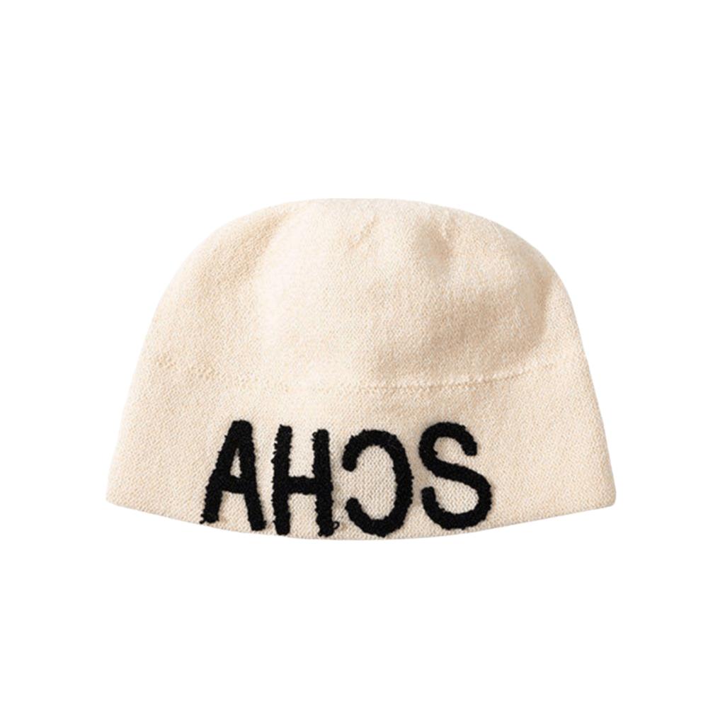 Warm Thick Knitted Fall Winter Hat Large Head Size Embroidered Letter Cap For Women