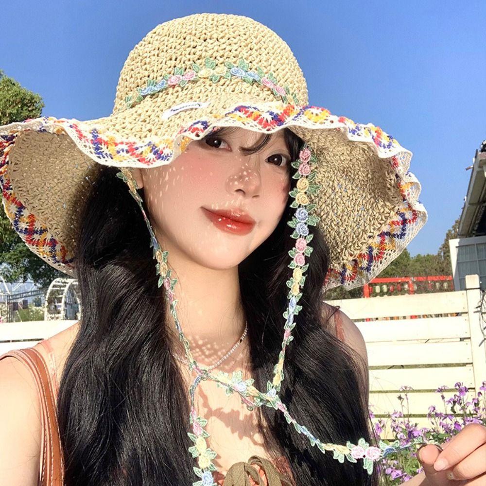 Breathable Woman's Straw Hat Elegant Outdoor Beach Hat Simple Women's Sun Visor Hats Casual Wear