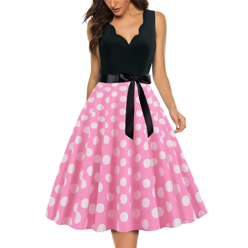 Women's Fashion Retro V-neck Polka Dot Print Swing Dress