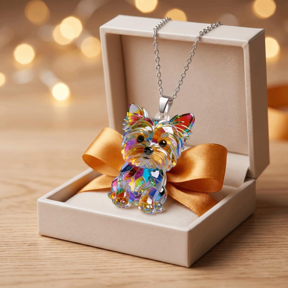Friendship Yorkshire Terrier Necklace 2D Flat Dog Pendant Necklace Long Sweater Chain  Women