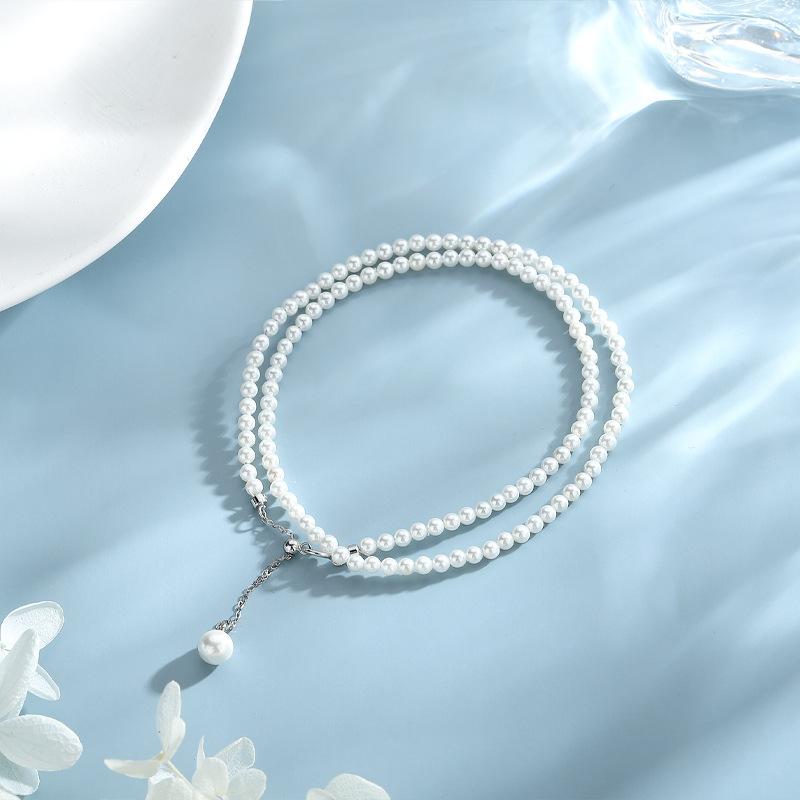S925 Silver Versatile Simple Pearl Necklace Temperament Fashion Niche Design Collarbone Chain