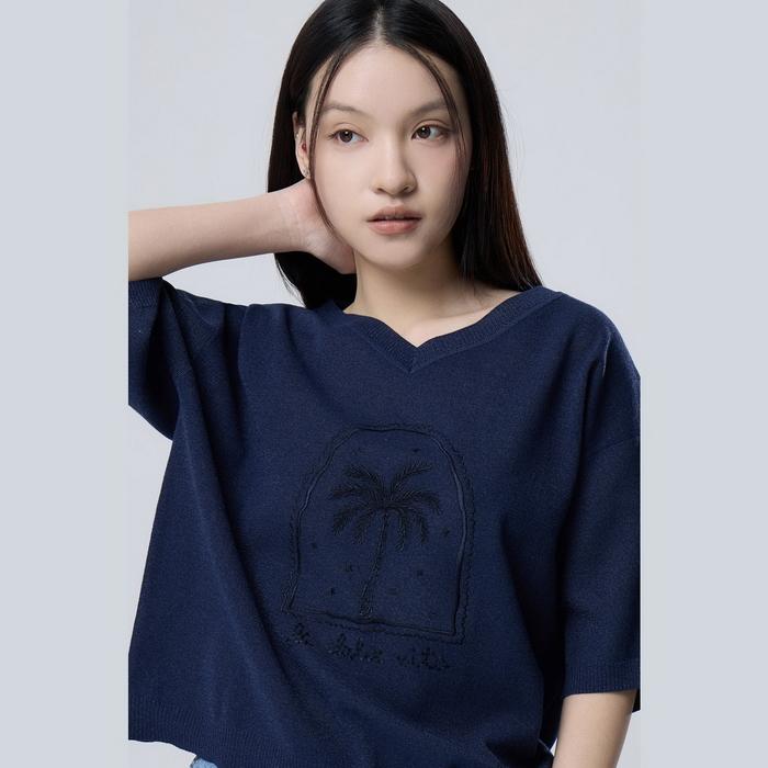 Вязаный топ с V-образным вырезом Benetong Palm Tree_Bakpe4631Ny