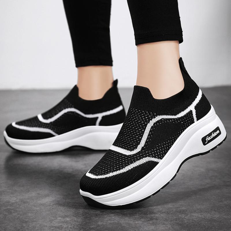 Модная женская повседневная обувь, разноцветная женская обувь, дышащие кроссовки на танкетке, слипоны, вулканизированная обувь с сетчатой поверхностью, Zapatos