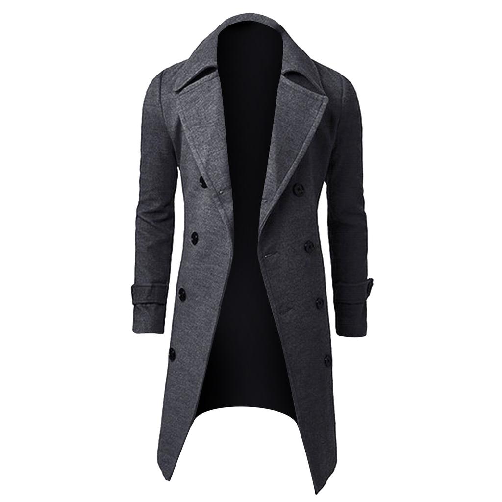 Мужской двубортный тренчкот в длинном сечении Tide Slim Casual Coat Plus Size