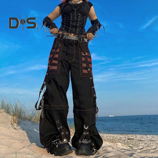 Женские брюки с высокой талией, цветные широкие повседневные брюки свободного кроя, ретро-крутые длинные брюки в уличном стиле