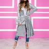 Women's Fashion Casual  Sequins Long Button Belt Coat Cardigan