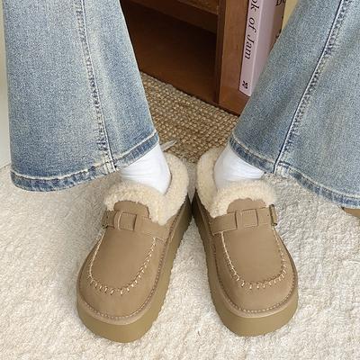 Корейская версия универсальных нескользящих и теплых зимних сапог на толстой подошве для женщин, новинка зимы 2024 года, повседневные хлопковые туфли-хлебцы с бархатной подкладкой