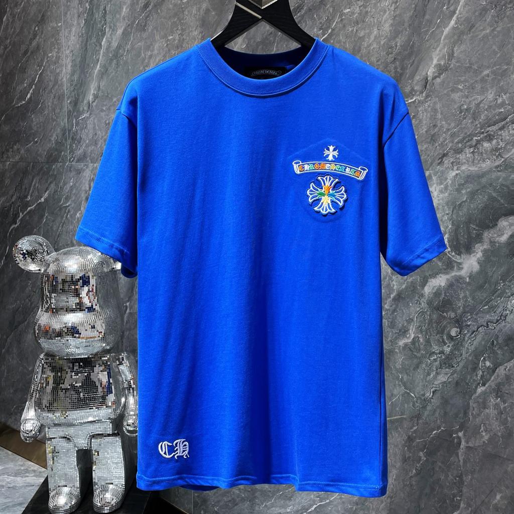 8719 CHROME HEARTS 2025 Летняя новая высококачественная хлопковая свободная футболка с круглым вырезом большого размера для мужчин и женщин, парная футболка