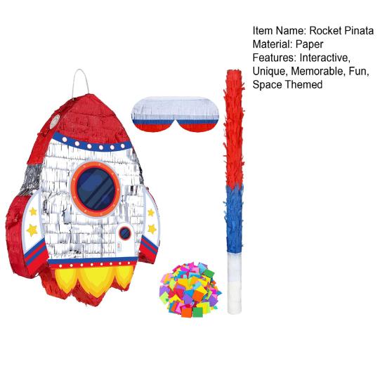 Корабль-ракета с тягой на веревке, пиньята, ракета, пиньята с завязанными глазами, летучая мышь, палка, конфетти для детей, космические принадлежности для дня рождения