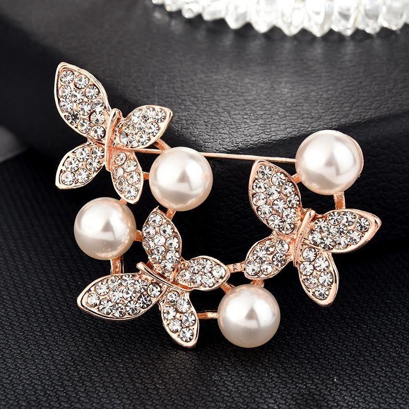 Brooch High-End Niche Silk Scarf Buckle Alloy Diamond Coat Pearl Corsage Pin Accessories