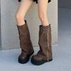Winter Women Biker Boots Fashion Belt Buckle Ladies Platform Wedge Heel Long Pipe Booties Casual Women's Knee High Booties Q121