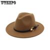 Fedoras Hats for Women Men Felt Metal Belt Trilby Hats Wide Brim Adjustable Fedora Jazz Hat Cap