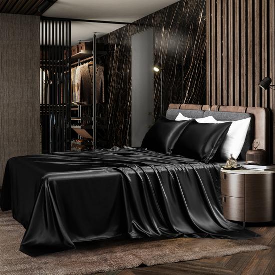 Глянцевые атласные простыни Однотонные наволочки Простыня на резинке Охлаждающая простыня без складок Шелковистая простыня