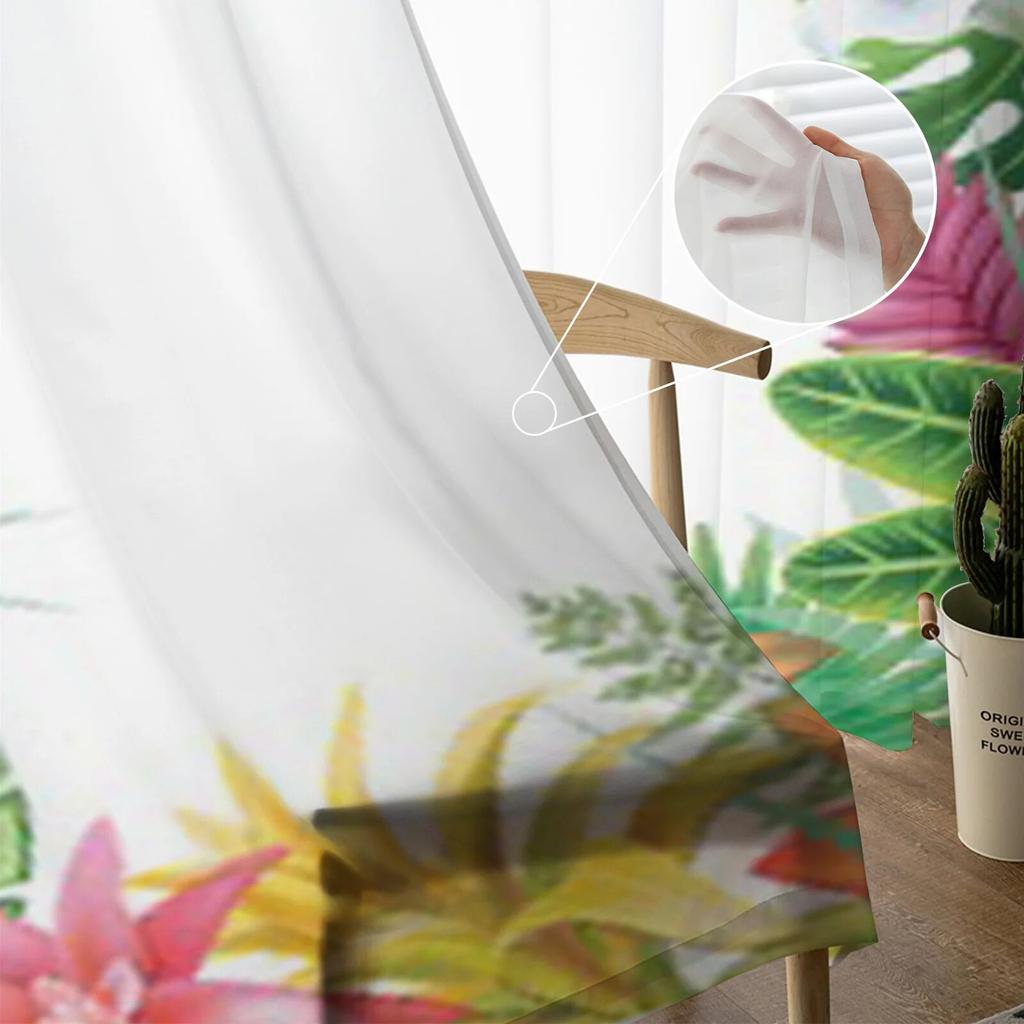 Tropical Plants Sheer Window Curtains for Living Room Girl Bedroom Tulle Curtains Kitchen Veil Chiffon Drapes