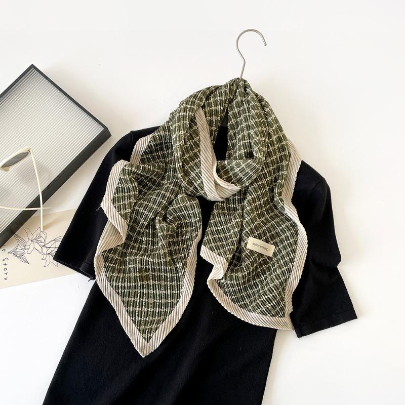 New Fashion Imitation Cotton and Linen Pleated Scarf Women's Printing Double-layer Cotton and Linen Decorative Scarf Shawl