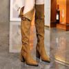 Зимние современные женские ботфорты Модные с острым носком Длинные ботильоны Дизайнерские толстые каблуки Botas De Mujer