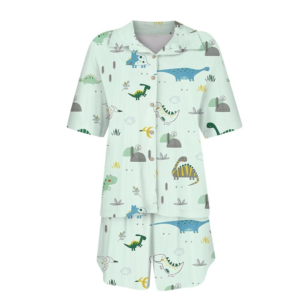 Женская шелковая пижама с пуговицами, домашняя одежда, принт со звездами, короткий рукав, атласный пижамный комплект из 2 предметов