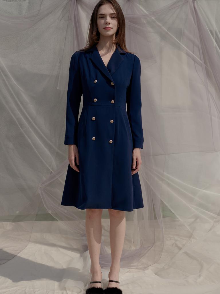 SORRY, TOO MUCH LOVE Double Button Trench Style Dress_Navy