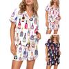 2Pcs/Set Pajamas Set Women Loungewear Sleepwear Button Closure Lapel Short Sleeve Casual Print Pajamas Tops Shorts Set