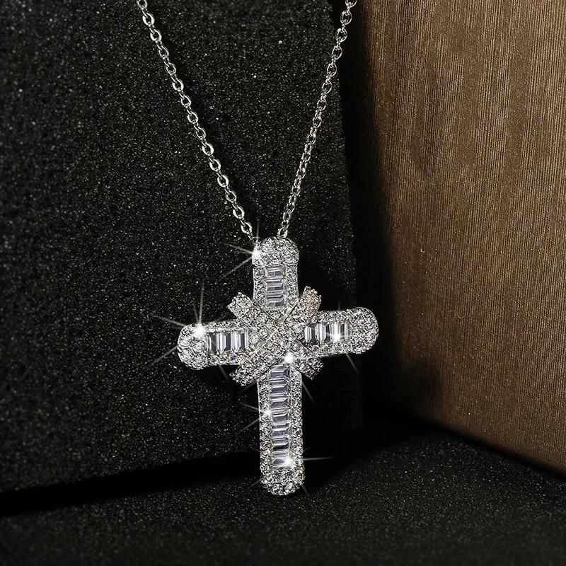 Роскошная женская подвеска-ожерелье с белым кристаллом, кулон, цветная цепочка, ожерелье для женщин, милый свадебный крест