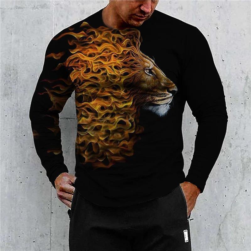Men's Spring and Autumn Long Sleeve T-shirt Men's Loose Round Neck Hoodie 3D Printed Printed Long Sleeve Top