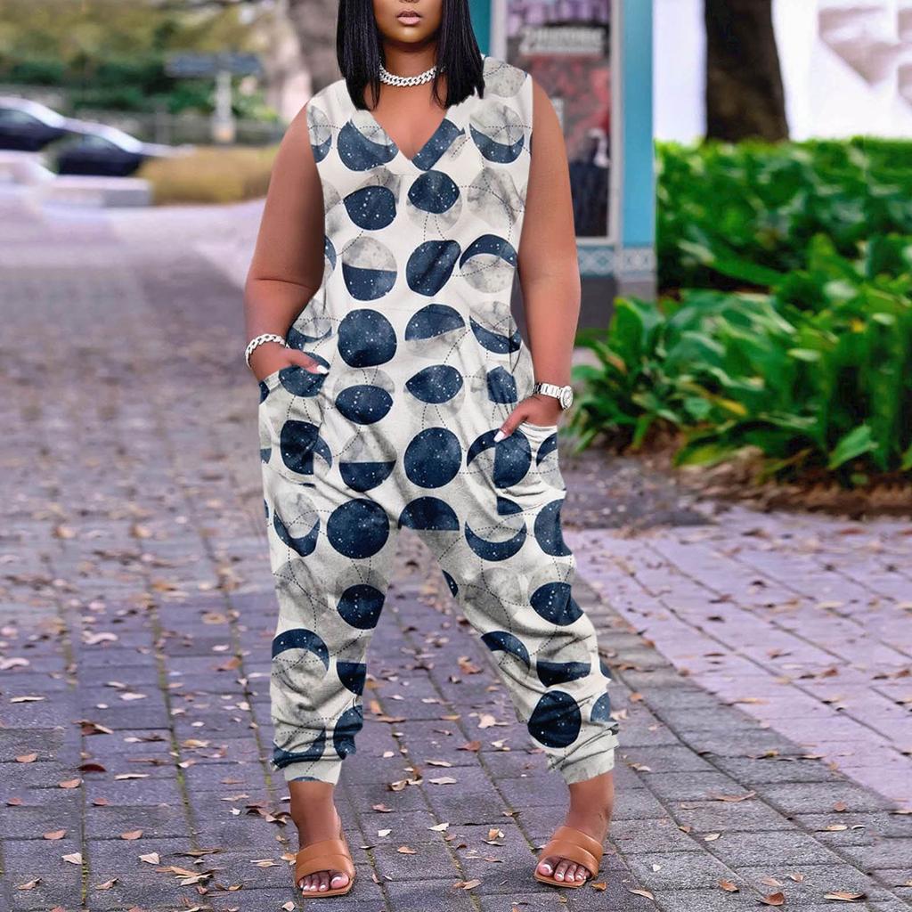 Женский повседневный комбинезон больших размеров без рукавов с градиентом тай-дай и карманами