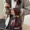 Solid color PU Leather Clutch Bag Side Zipper Pleated Bucket Bag Retro Party Evening Bag  Daily