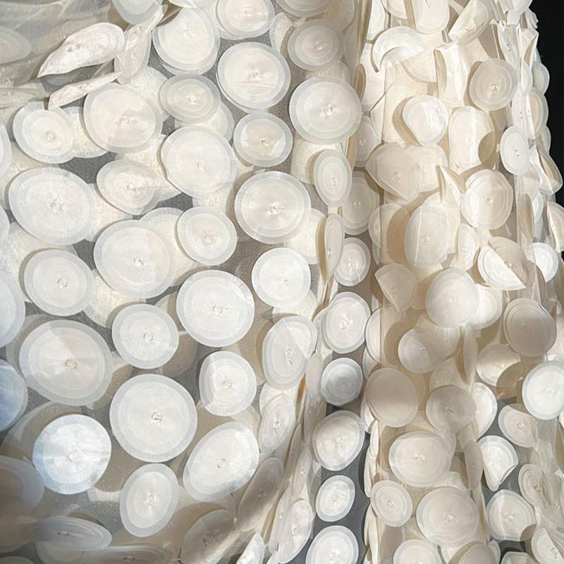 50x135cm 3D Heavy Texture Circular Cutting Piece Mesh Fabric Perspective African Lace Designer Fabric DIY Garment Evening Dress