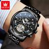 OLEVS 9965 Automatic Men's Watches Skeleton Flywheel Calendar Waterproof Luminous Multifunctional Mechanical Wrist Watch for Man