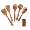 Desirable 5-Piece Kitchen Utensil Set, Made from Natural Acacia Wood, Carved from a Block of Wood, No Glue, Includes Rice Paddle, Spatula, Turner, Ski