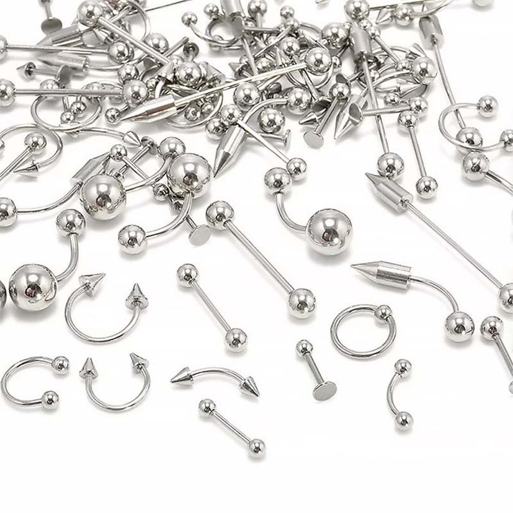 15/60/85 Pcs Body Piercing Jewelry Decor Unisex Tongue Nose Nail Navel Ring Set