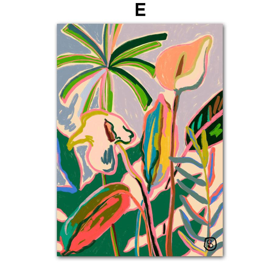 Abstract Line Stripe Girl Flower Leaf Colorful Wall Art Canvas Painting Posters And Prints Hotel Bar Pictures Indoor Room Decor