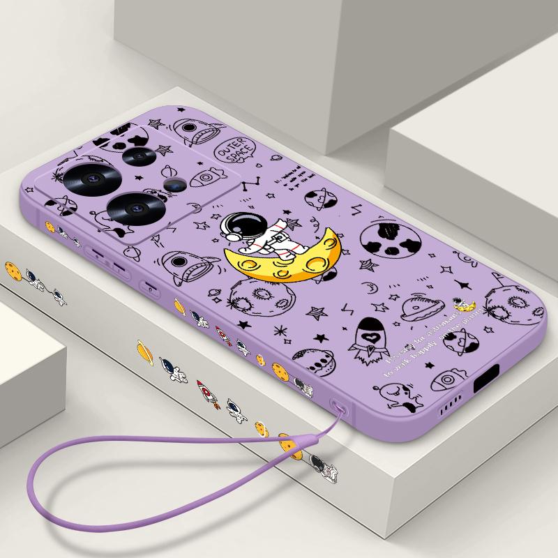Ударопрочный мягкий ТПУ чехол для Xiaomi 14T 13t 11t Poco F3 X6 X5 Pro Redmi Note 13 12 11 14 Pro Подставка Луна Принт Астронавт Тонкий чехол со шнурком