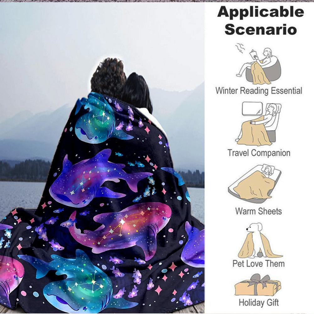 1pc Galactic Sharks Blanket, Lightweight Flannel Throw Blanket For Sofa, Bed, Travel, Camping, Living Room, Office, Couch, Chair, And Bed