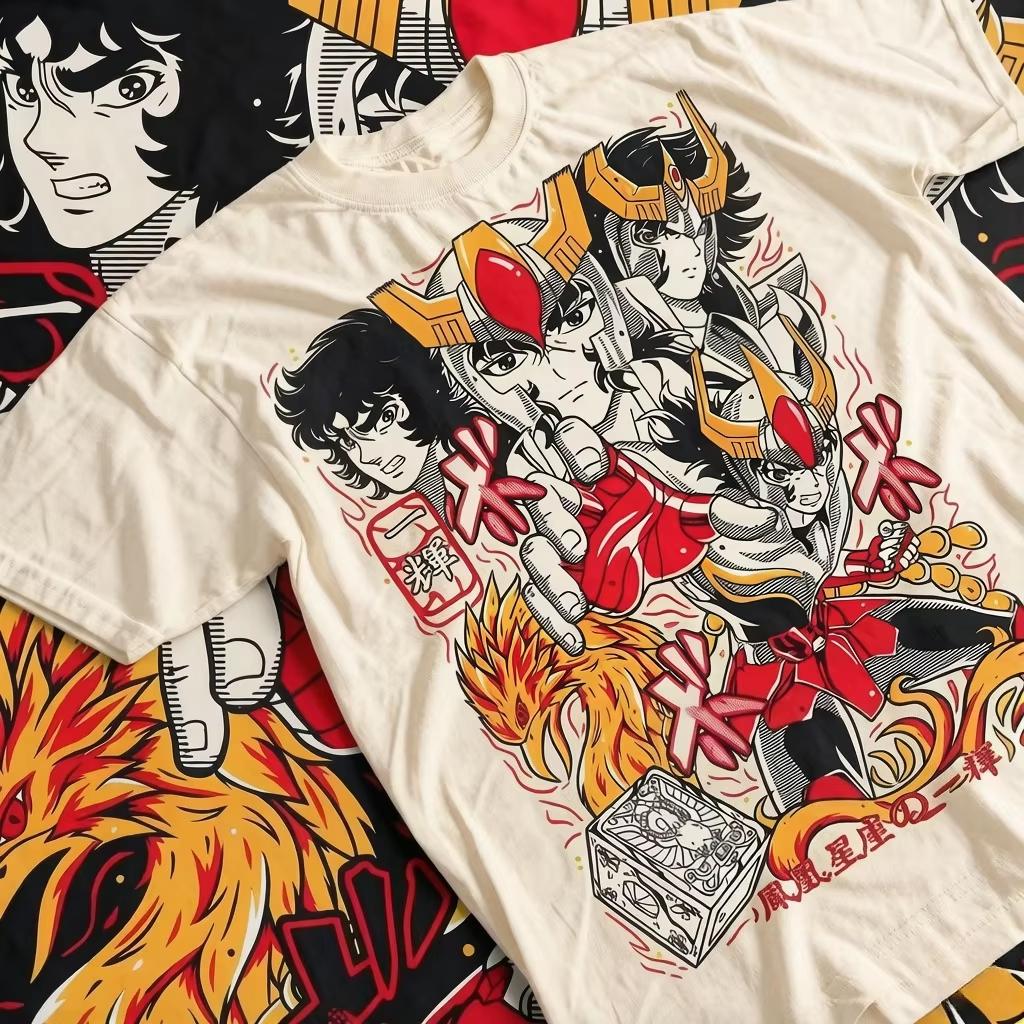 Унисекс свободная модная футболка с принтом аниме Saint Seiya, с круглым вырезом и коротким рукавом, летний повседневный топ для женщин и мужчин