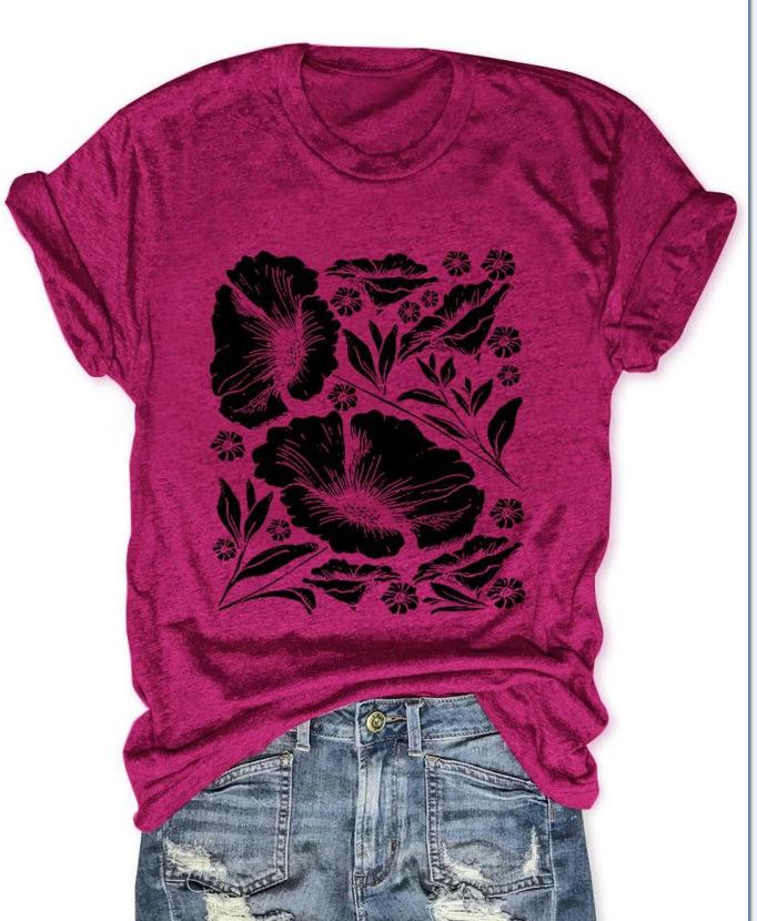 New Women's Clothing, Fashion Crew Neck, Digital Printed Western Style Short Sleeve T-Shirt