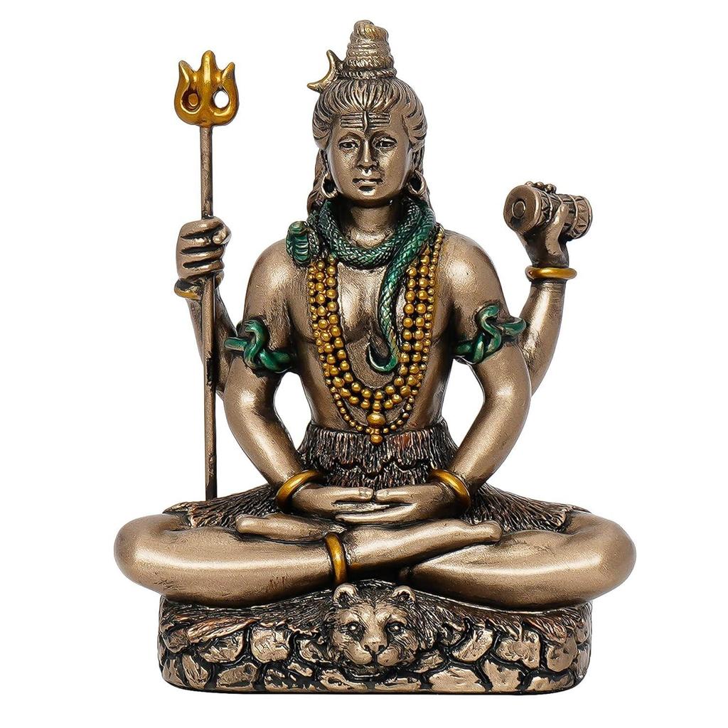 Brown Resin Meditating Lord Shiva Statue | Lord Shiva Idol for Home Decor Pooja Room Office Car Dashboard | Shiv Murti