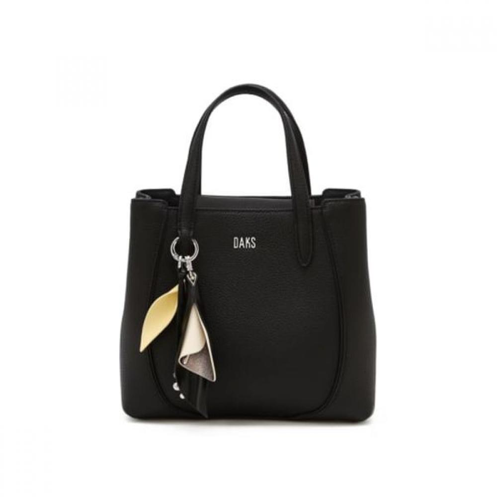 DakS Black Leather Flower Charm Tote Bag S Dcba6f555bk