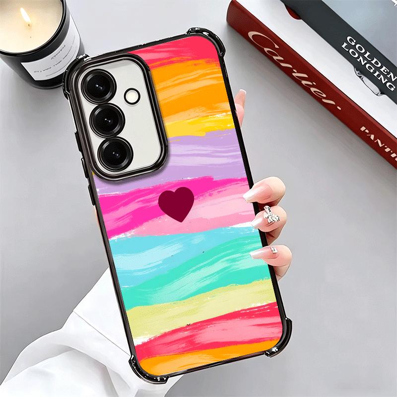 Rainbow Gradient Love Desgin Plating Phone Case For Samsung A17 A07 A37 A57 A16 A56 A15 A55 A14 A54 A13 A53 A26 A36 A25 A35 A24