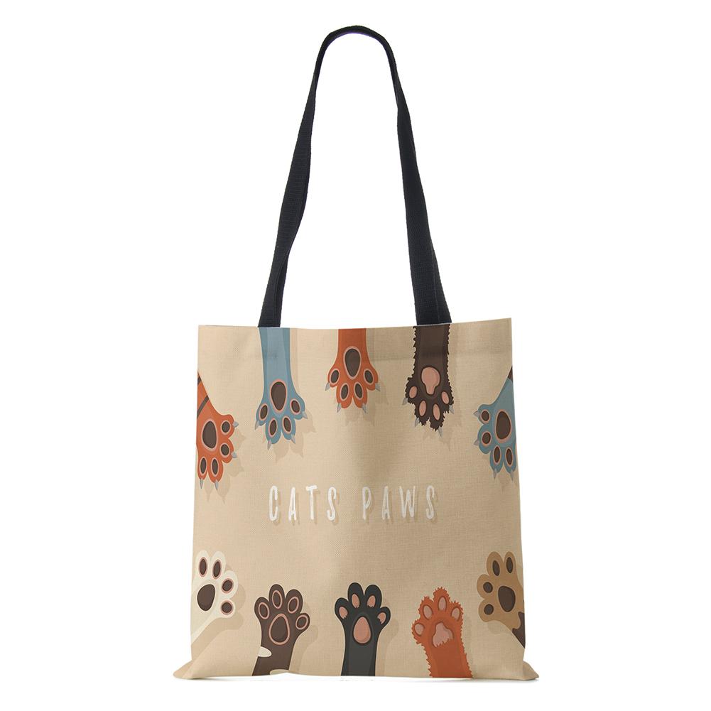 Cat Cartoon Shoulder Bag Reusable Shopper Kawaii Canvas Tote Bag Women Haajuku High Capacity Casual Folding Handbag