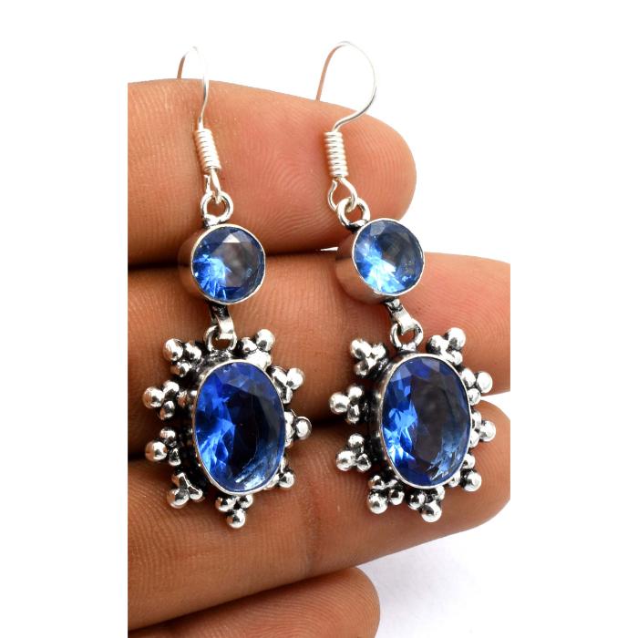 Blue Topaz Gemstone Ethnic Handmade Drop Dengle Earring Jewelry ER 369
