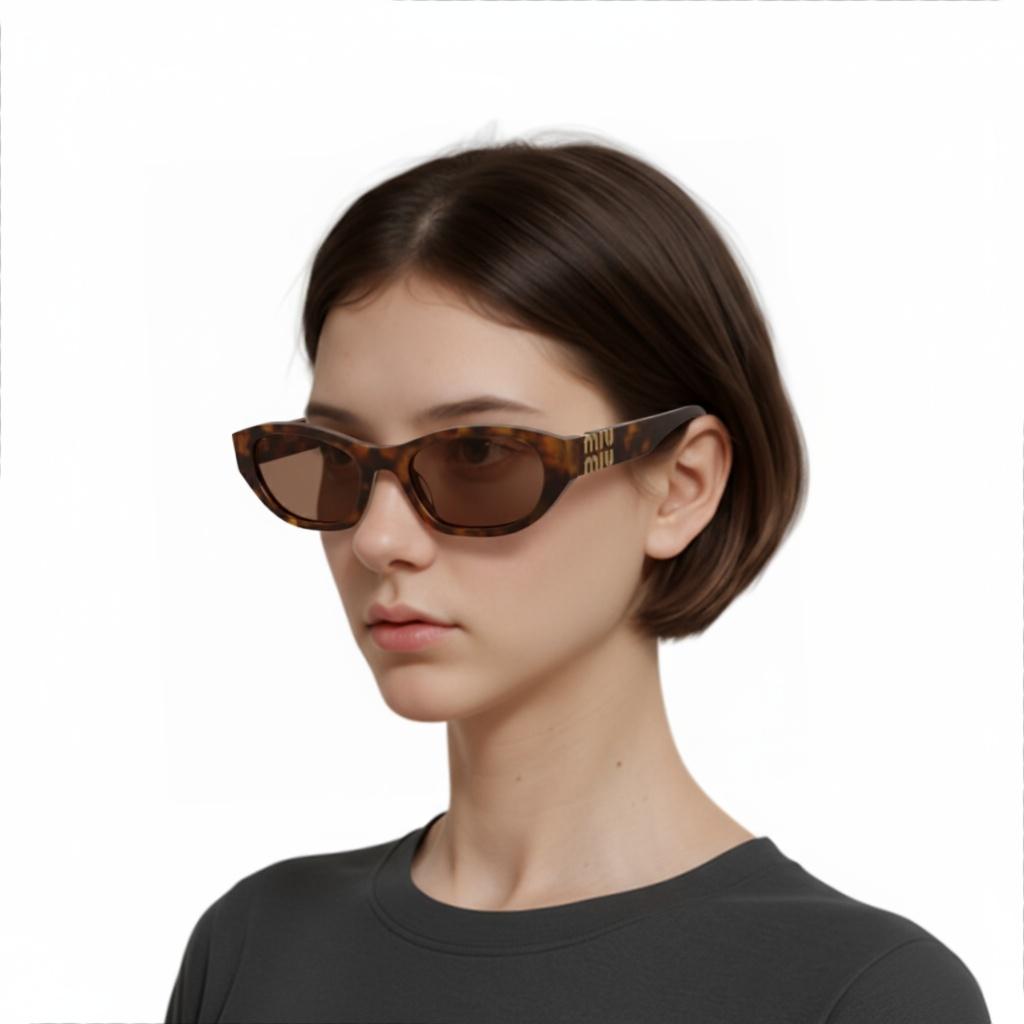 Miu Miu Logo Design Irregular Frame Sunglasses Women sunglasses Brown-Tortoiseshell MUA03SF-14L60M