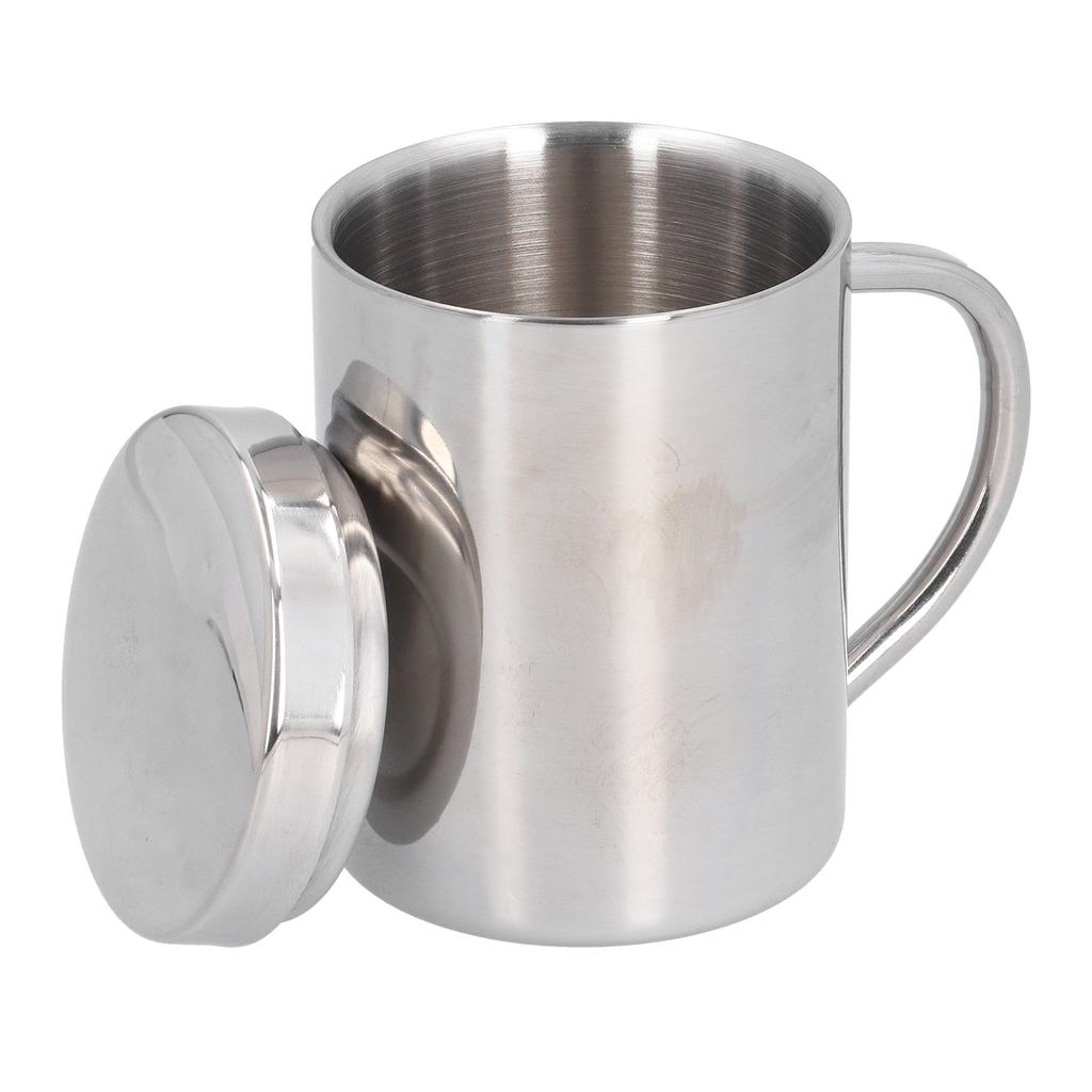 Stainless Steel DoubleLayer Coffee Cup with Handle Children"s Cup with Lid Heat Insulation and