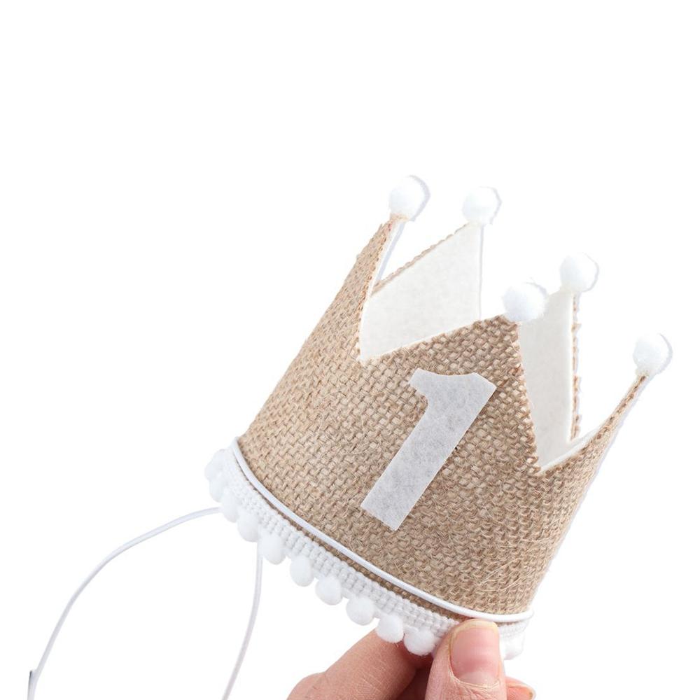 Supplies with Elastic Strap Baby Decor Anniversary Cap Burlap Crown Hat Baby Birthday Party Hat